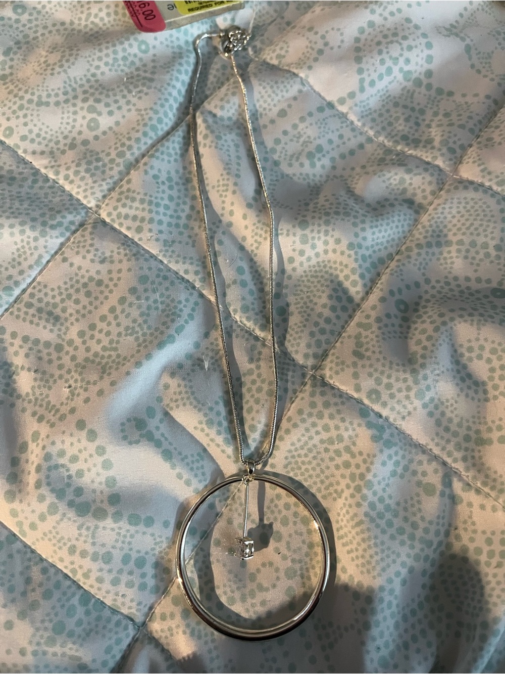 Silver Hoop Pendant Necklace with Crystal Accent